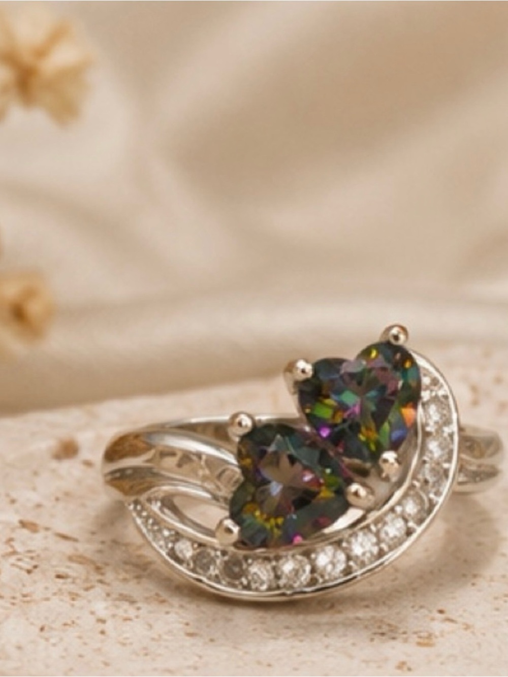 Silver Mystic Heart Bypass Ring – Size 8